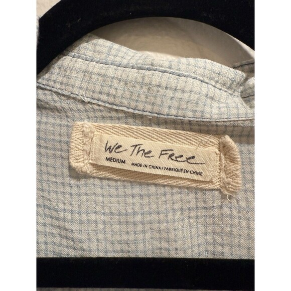 Free People Top Medium Picnic Plaid Oversized Dolman Sleeve Button Down  Blue - Picture 4 of 5